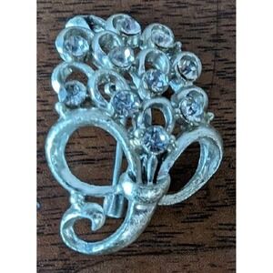 Rhinestone Bouquet Brooch, Silver Tone, 1" x 1 1/2", Safety Clasp, Pretty, GUC